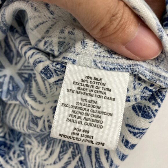 Nat Nast Blue White Leaf Print Silk Cotton Blend Short Sleeve Button Down Large - Picture 10 of 12